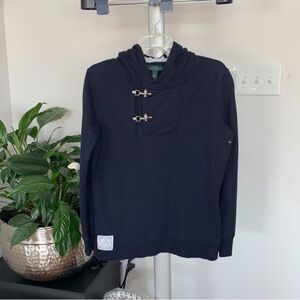 Lauren Ralph Lauren Nautical sweatshirt Hoodie Sz S Navy metal Silver Buckles